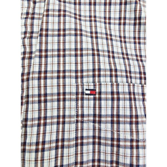 Tommy Hilfiger Custom Fit Medium Mens White Blue Burgundy Check Logo Long Sleeve - Picture 6 of 11